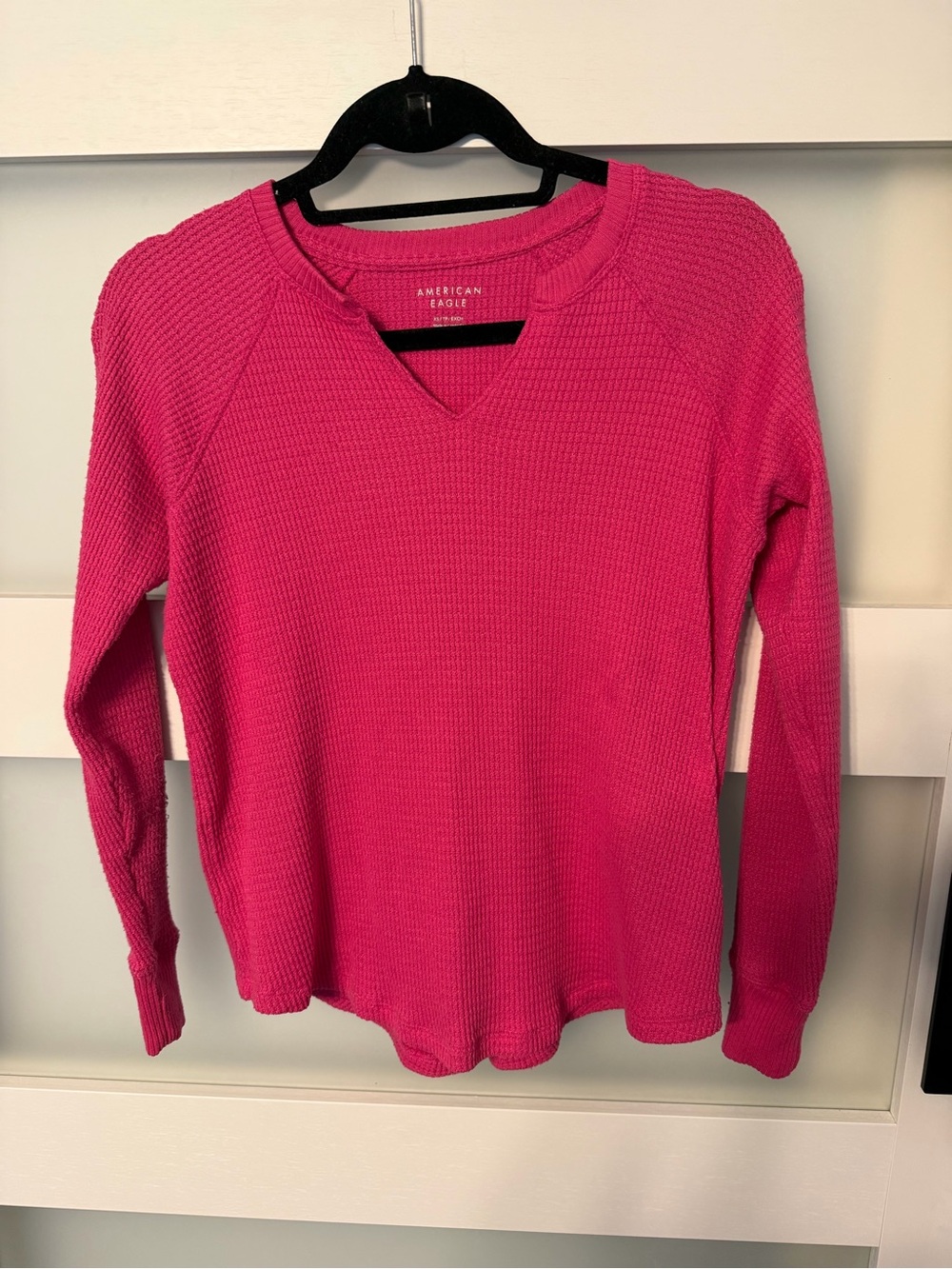 American Eagle Outfitters Hot Pink Waffle Thermal V-Notch Long Sleeve